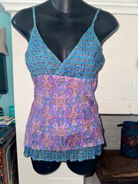 VINTAGE UNWORN SILK PRINT REVERSIBLE CAMISOLE TOP